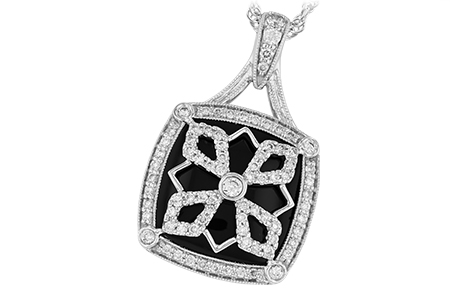 A233-44171: DIA & ONYX NECKLACE .38 TW