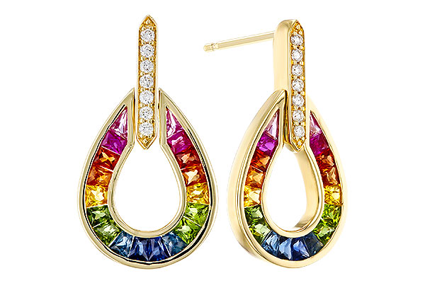 L320-66852: EARRINGS 1.18 MULTI-COLOR SAPP 1.25 TGW